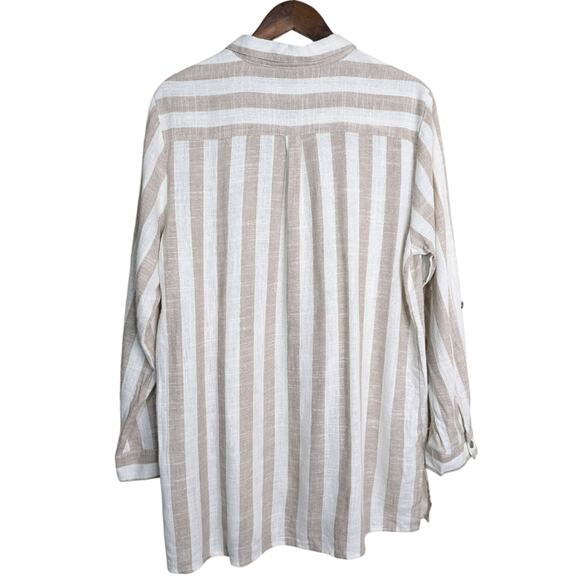 Anthropologie RD & Koko Linen Tunic Top XL Wide Stripe Button Down Pocket - Picture 8 of 11